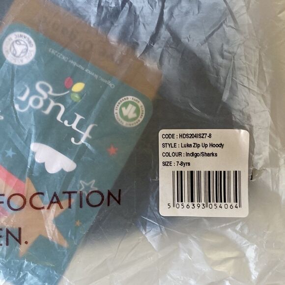 Frigi Luka Zip‎ Up Hoody Indigo Sharks 7-8 years NWT IN PACKAGING - Picture 4 of 5